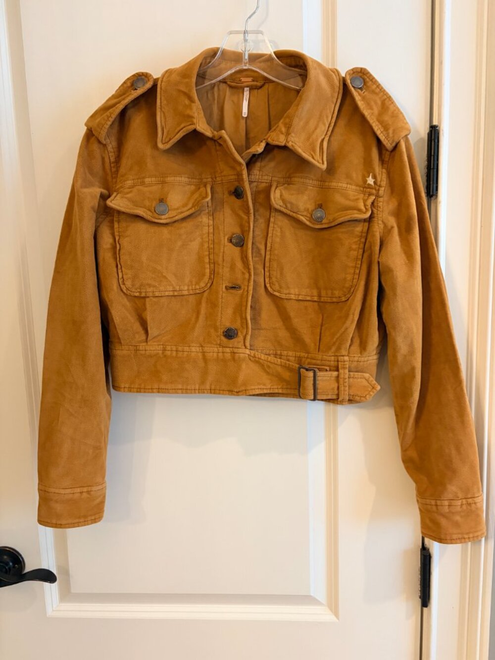 Free People Jacket XS Camel Brown Rust Cropped Military - Picture 3 of 8